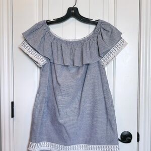 Tahari ASL Blue and White Mini Dress, Off the Shoulder, 4P, Like New Condition